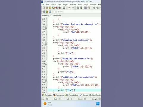 WAP to addition of two matrix using 2d arrays #codingshorts # ...