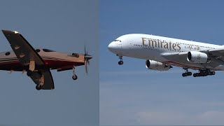 Smallest Aircraft vs Largest Aircraft you&#39;ll see at LAX Epic LT and Airbus A380 landing at LAX 24R