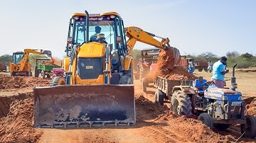 Bull SD76 with JCB 3DX Backhoe Loader Loading Mud Sonalika Kubota Eicher Mahindra Swaraj Tractor
