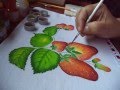 Pintura p/ iniciantes  de morangos e folhas