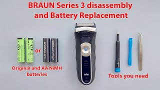 Braun Series 3 Electric Razor disassembly and battery replacement (original and AA NIMH batteries)