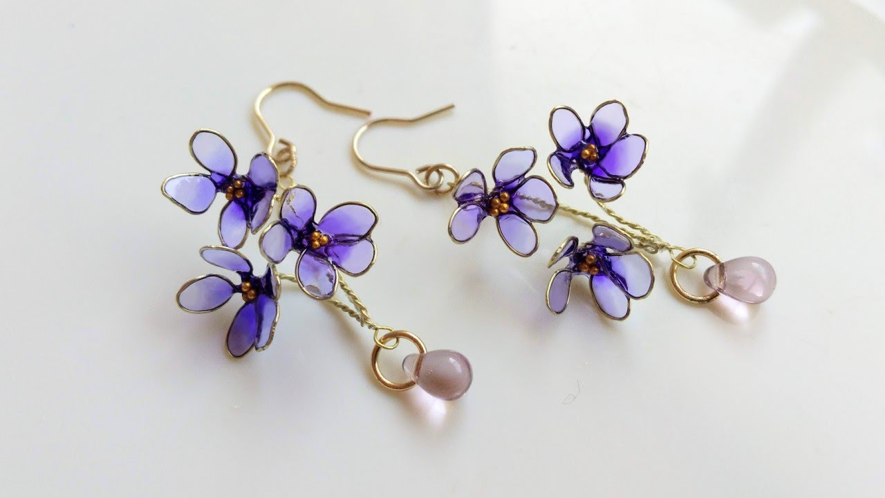 ディップアート】ワイヤーとディップ液で作るスミレの花のピアス How 