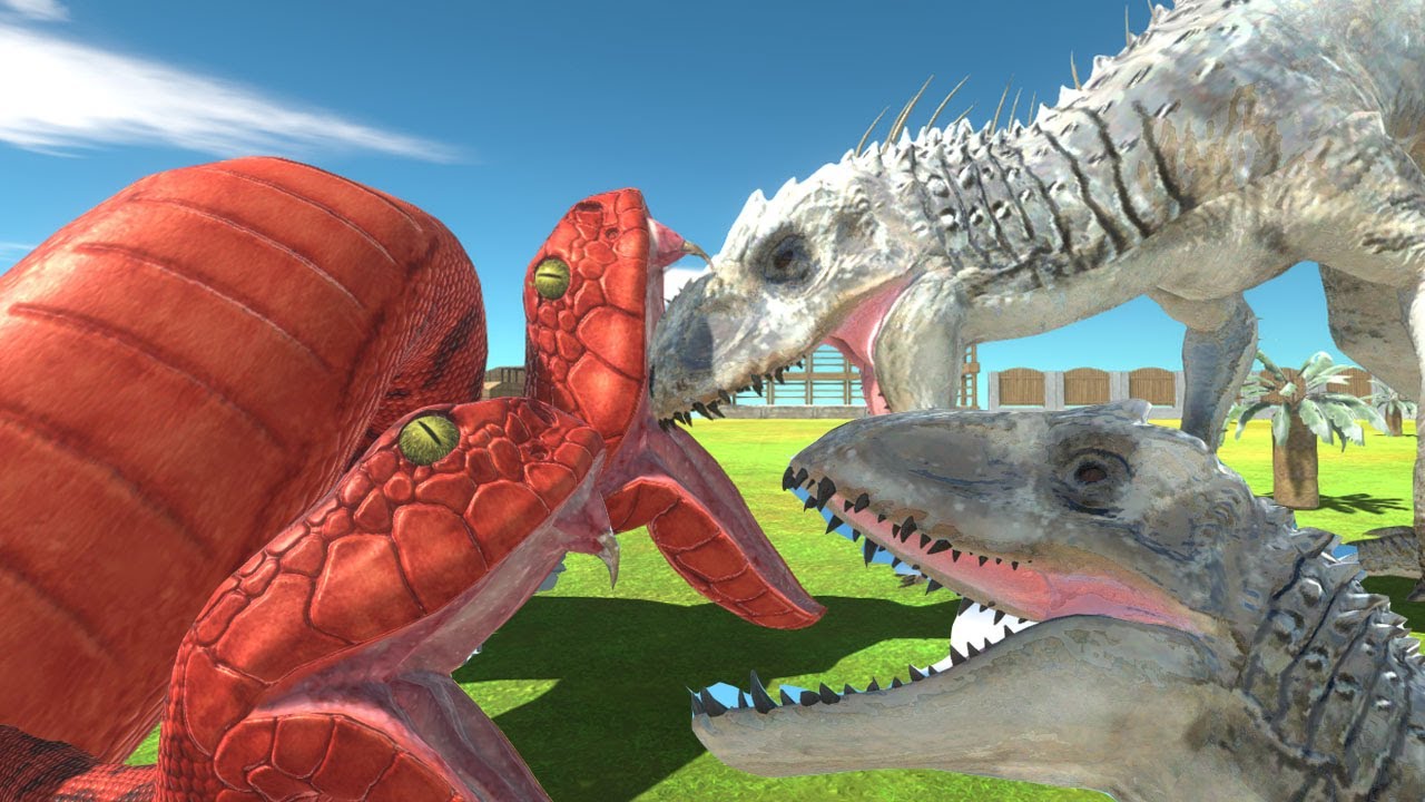 Titanoboa and Indominus Rex Lead a Dinosaur and Reptile Battle   ARBS Dinosaurs Simulation