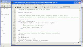 Creating a Matlab Function - Example using an heart rate analysis script