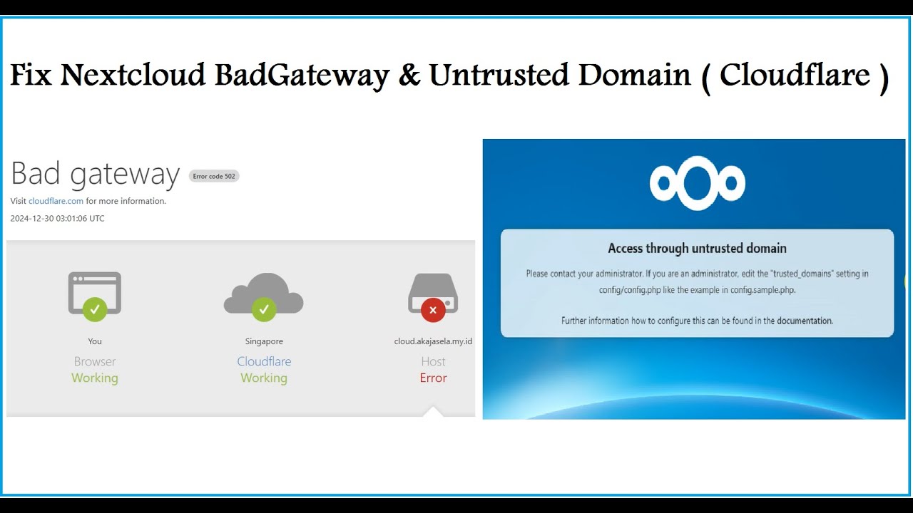 Fixed Nextcloud  Untrusted Domain & Bad Gateway (error code 502) Via Cloudflare.