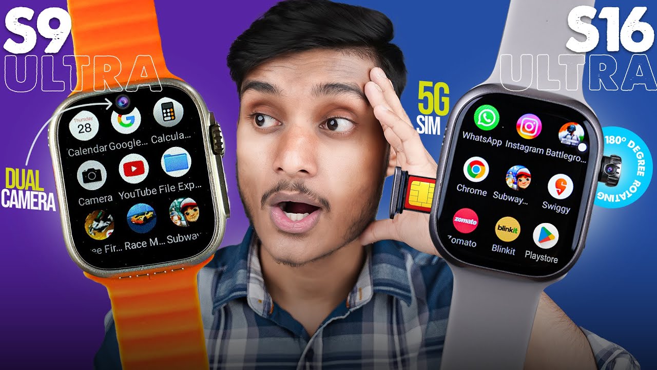 4G S16 vs S9 Ultra ⚡️| 4GB Ram + 64GB | 🔥 360° Camera Vs Dual Camera Smartwatch | 90Hz Refresh Rate