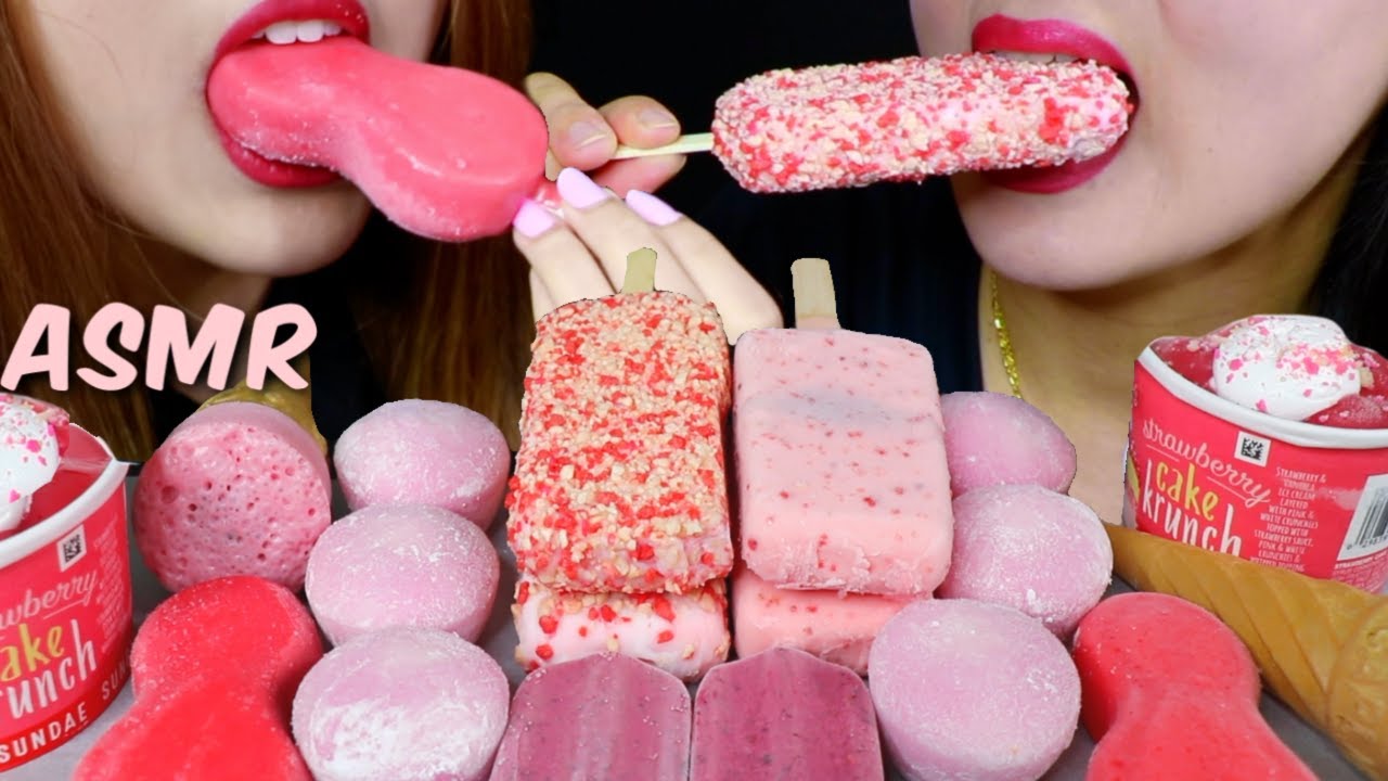 Asmr Pink Ice Cream Strawberry Ice Cream Bars Mochi Sundaes