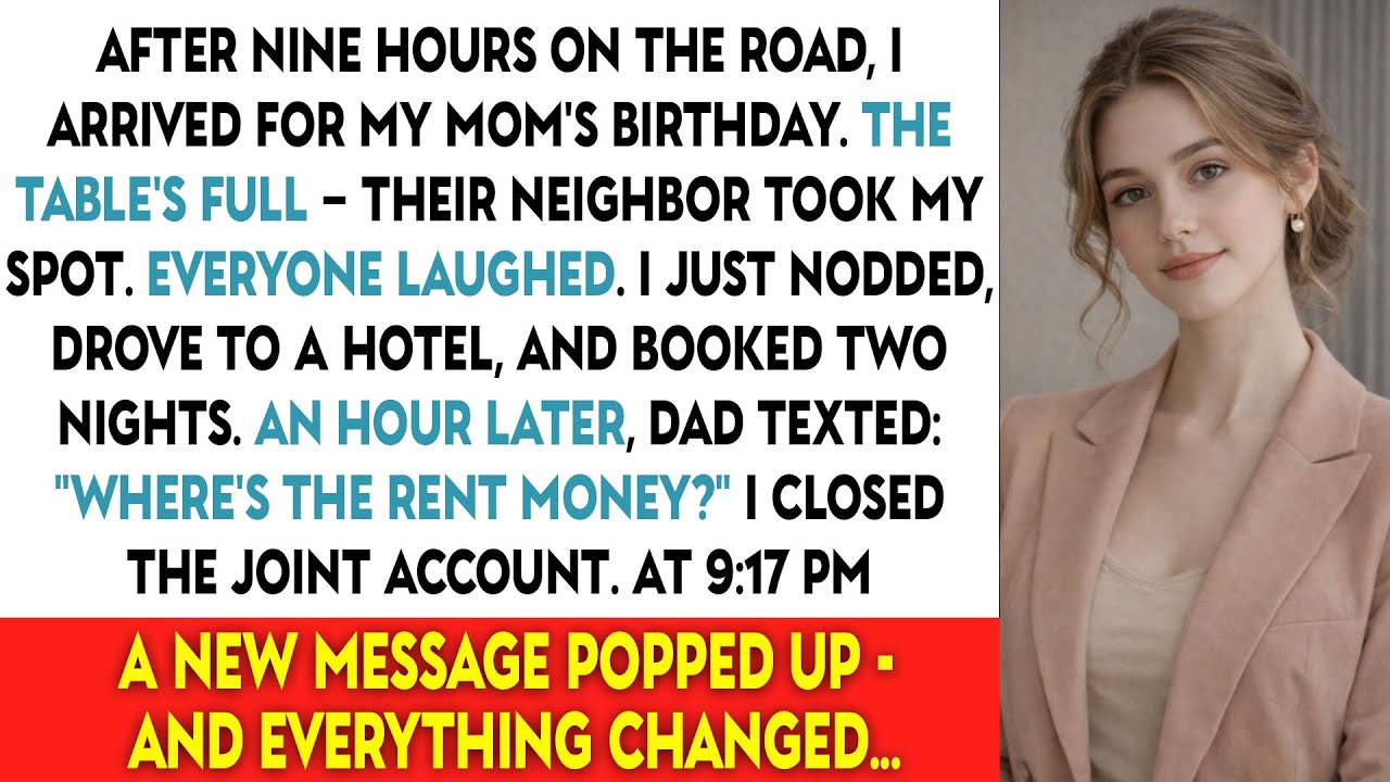 I drove nine hours, seven months pregnant, to surprise my mother for her birthday. When I walked in, the table was full—so she laughed and said, "Didn't know you were coming," and turned back to...