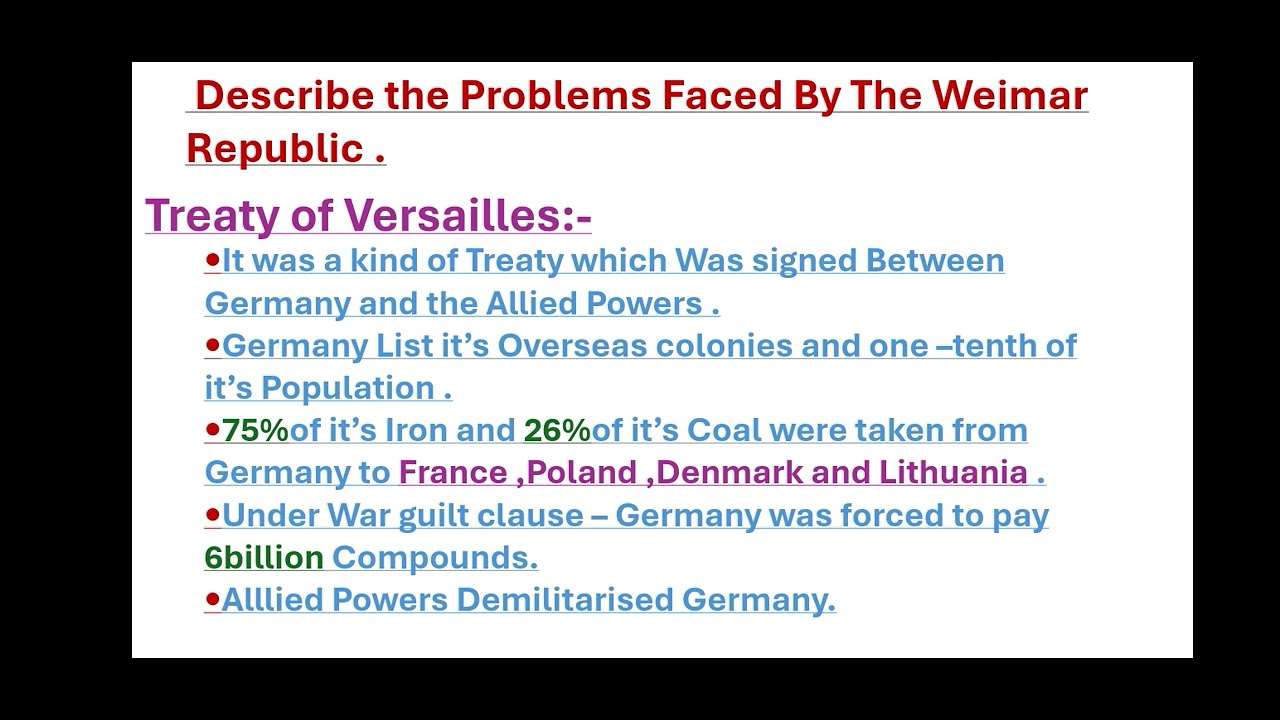 Describe the problems faced by the weimar republic youtube
