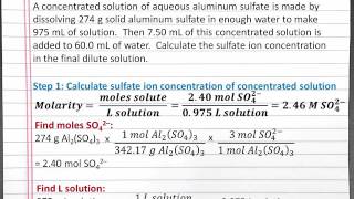CHEMISTRY 101:  Calculating Ion Concentration by Molarity and Solution Dilution