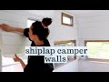 HOW TO SHIPLAP WALLS for our camper// Peel and Stick Shiplap  wallpaper! tips & tricks