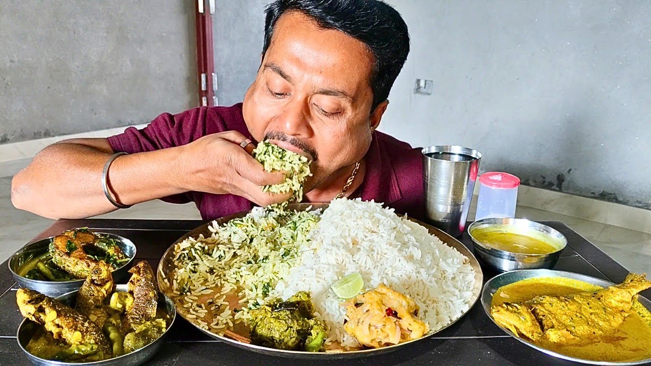 😋Big Bite Eating🔥 Khoera Ilish Sorse Bata🐟, Chingri Chim Bata🍤🦐, Bata Mach Jhinge Jhol🐟 Food Vlog🍴