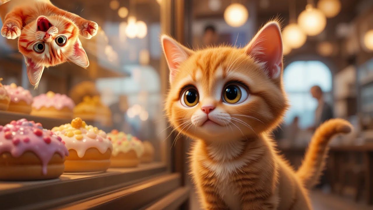 Mama Cat Tries Donuts for the First Time and Falls in Love | She and Ginger Kitten Bake at Home 🍩🐾