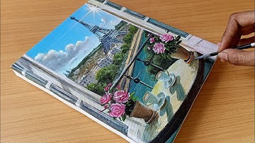 How to Draw a Beautiful Sunrise/Eiffel Tower 🗼 Acrylic Painting /Step By Step