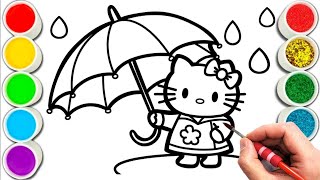 Hello kids kitty with umbrella running suit drawing ! for kitty painting & colouring kids