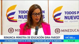 Gina Parody renuncia a su cargo como Ministra de Educación