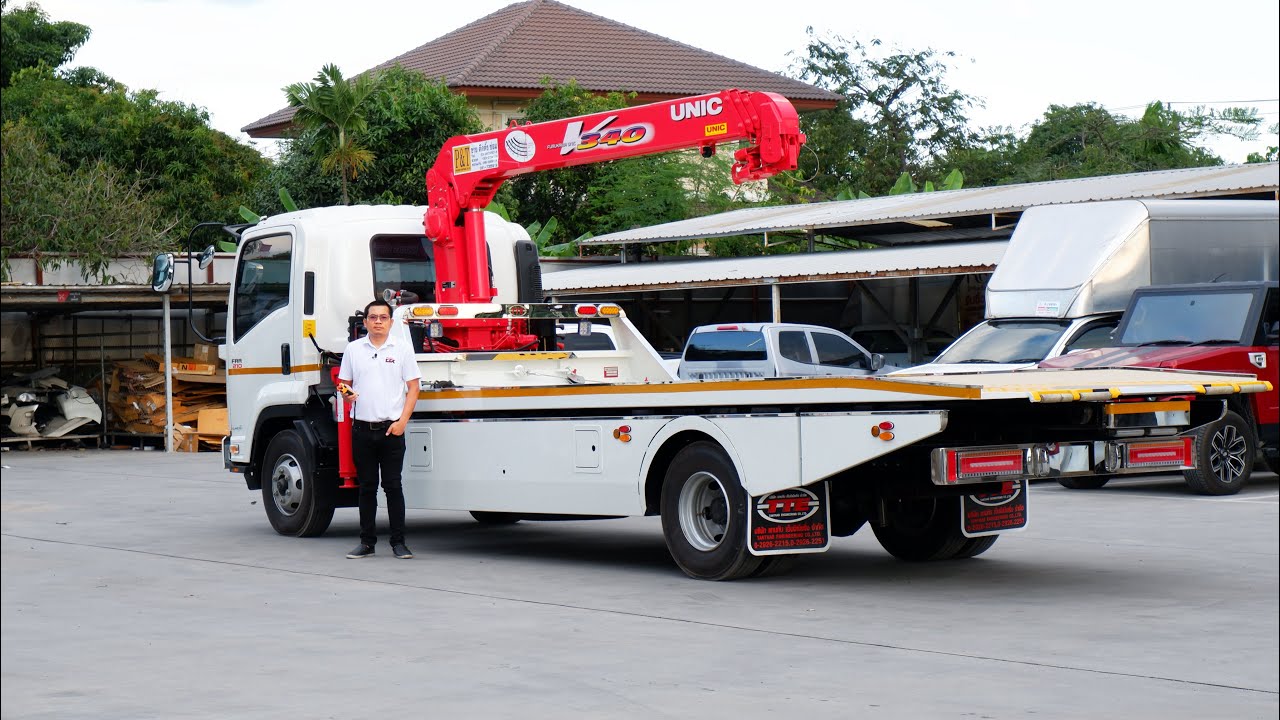 รถสไลด์ ถาดกองพื้น พร้อมเครน3ตัน isuzu frr 210 แรงม้า EP.19