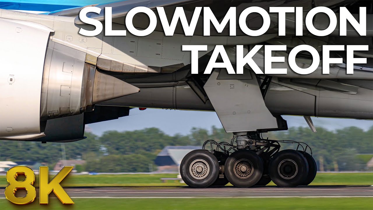 BOEING 777 AMAZING SLOWMOTION of the MAIN GEAR during TAKEOFF