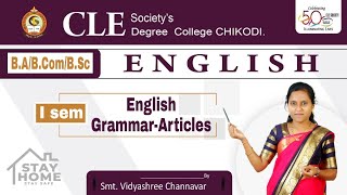 B.A, B.Com & B.Sc-I Sem.   English Grammar-Articles Guide