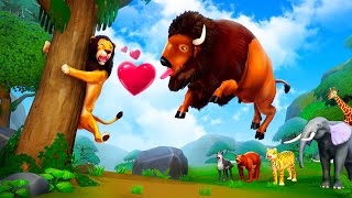 Animal Love! Crazy Bison vs Funny Lion | Wild Life | Funny Animals Comedy Cartoons