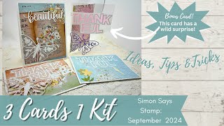 September 2024 Simon Says Stamp Unboxing Card Kit of the Month 3 Cards 1 Kit Plus Bonus Tips & Trick