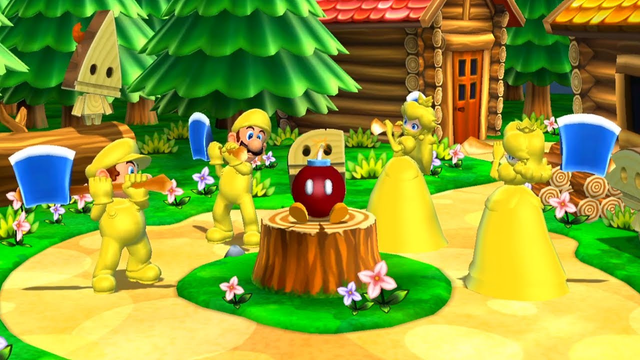 Golden Mario Party 9 MiniGames - Step It Up - Mario vs Luigi vs Peach vs Daisy (Master CPU)