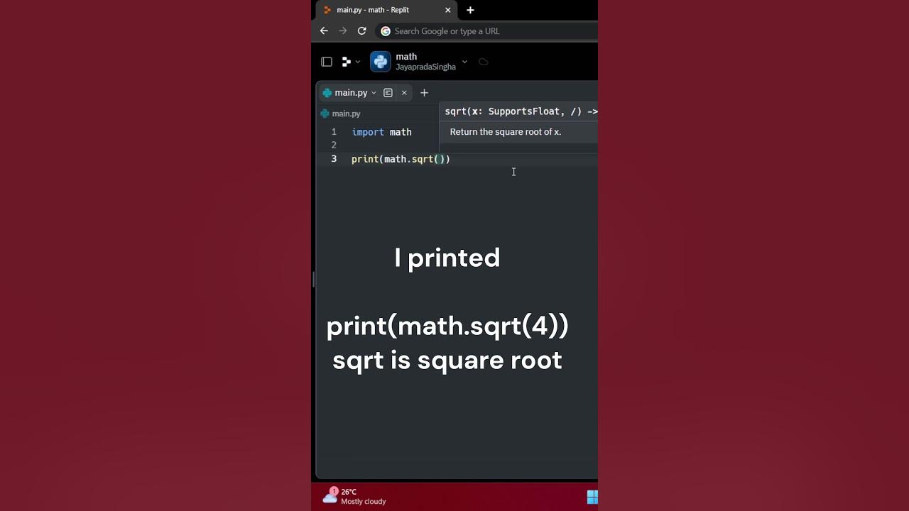 All math features in python! (square root, pi , etc) - YouTube