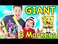 Giant 3 Marker Challenge with Daddy! Gone Wrong Spongebob Edition Epic Fail