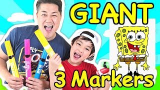 Giant 3 Marker Challenge with Daddy! Gone Wrong Spongebob Edition Epic Fail