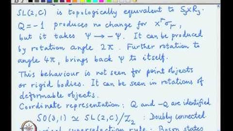 Mod-02 Lec-20 The spinor representation of SL(2,C), The spin-statistics theorem