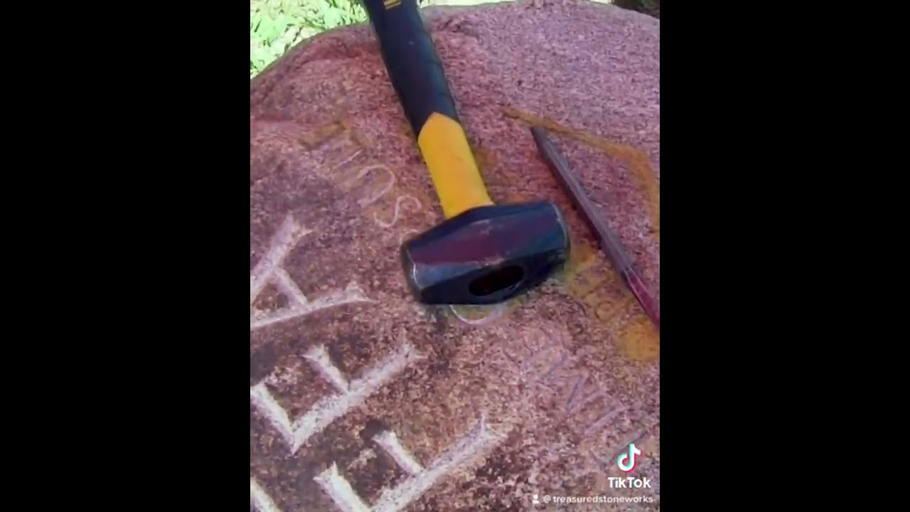 Hammer and chisel stone carving time lapse | Time capsule marker in boulder from farm field