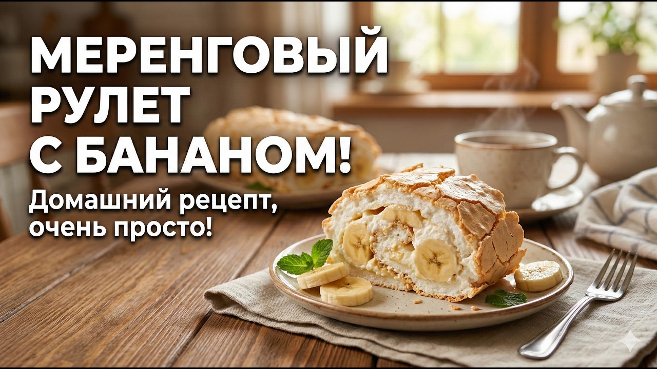 Меренга, Меренговый рулет с бананом, рулет. 
