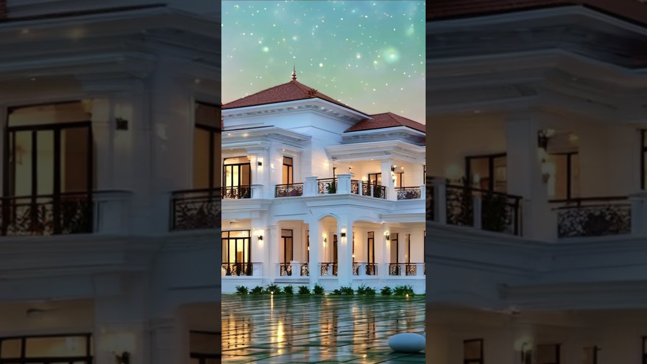 Elegant White Mansion with Reflections 