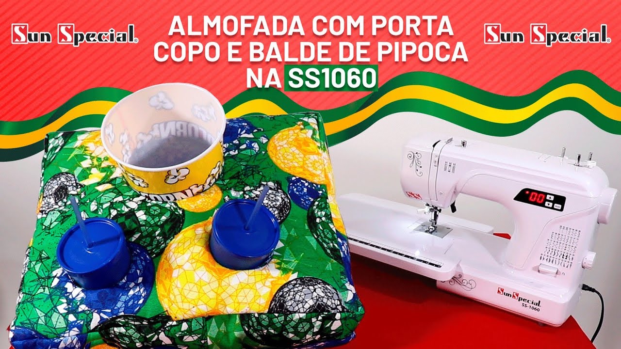 COMO FAZER ALMOFADA COM PORTA COPO E BALDE DE PIPOCA!