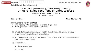 MSC MLS BT 1ST SEM STRUCTURE AND FUNCTIONS OF BIOMOLECULES MAY 2019 | PTU