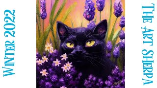 Lucky Black Cat in Flowers 🥀😺 How to paint acrylics for beginners: Paint Night At Home