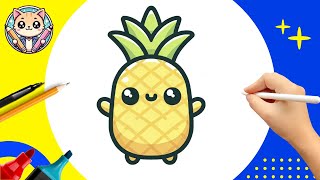 Cómo DIBUJAR una PIÑA Fácil Paso a Paso 🍍 Tutorial de Piña Kawaii para Niños 😄✨