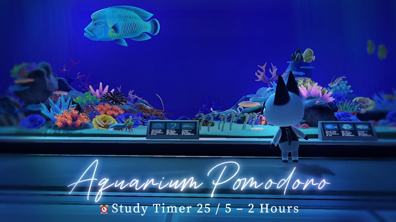 【あつ森ポモドーロ】水族館で集中する2時間🐟🫧ポモドーロ25/5タイマー⏰癒しのBGM×流れる水の音ASMR | 作業 / 勉強 / 環境音ASMR🎧