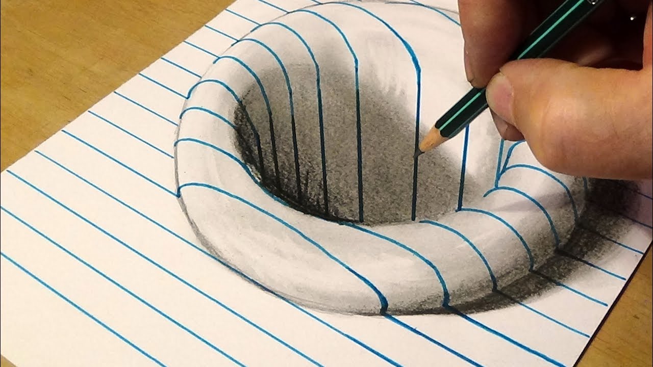 Drawing Round Hole in Line Paper - 3D Art by Vamos