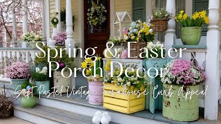 Famous Spring & Easter Porch Decor Ideas | Soft Pastel Vintage Farmhouse Curb Appeal Profile