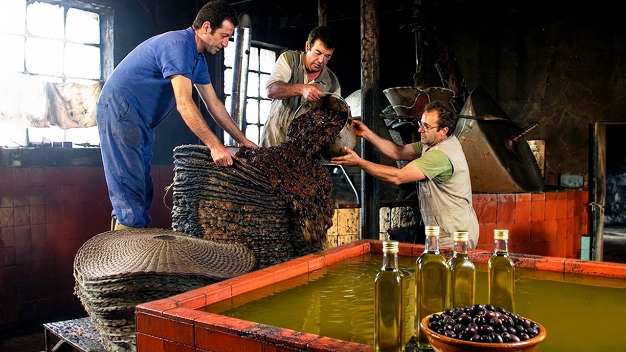 Antigua ALMAZARA DE ACEITE en acción: 900 KILOS de olivas molidas convertidas en aceite casero