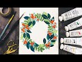 Painting a Christmas Wreath in Gouache | 12 Cards of Christmas No 6: Wreath