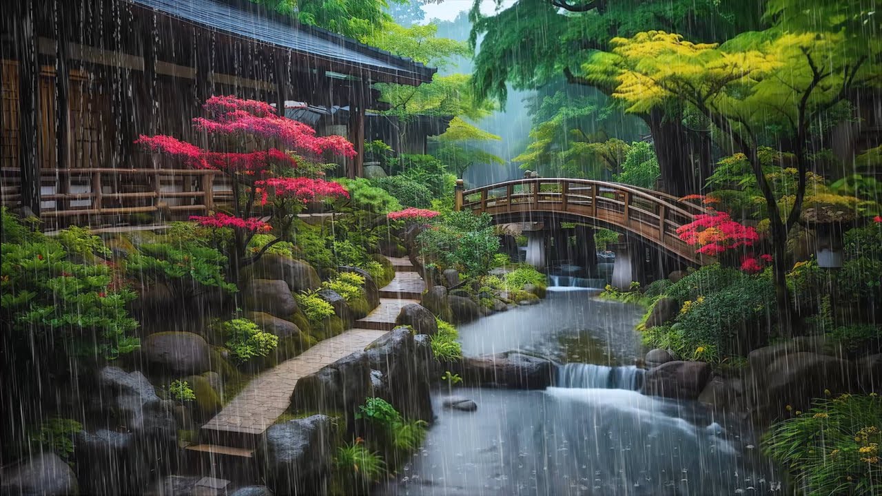 Get a Better Sleep with Rain in Japanese Garden 🌳 Feel the Calming ...
