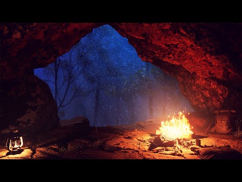 Cozy Winter Cave | Crackling Fire | Winter Forest