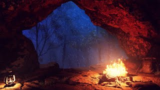 Cozy Winter Cave | Crackling Fire | Winter Forest