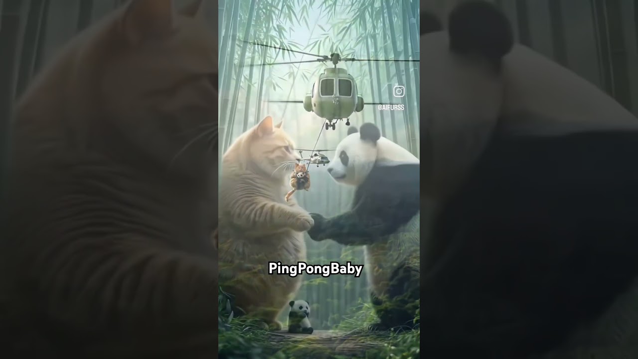 Cat and  panda friendship 🐼 