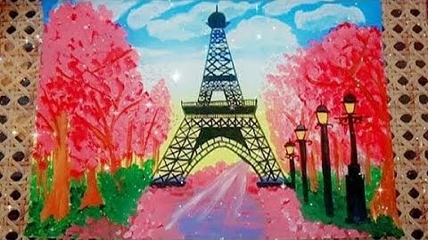 Spring time cherry blossom trees and Eiffel tower painting.....