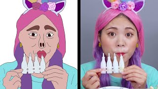 NIK-L-NIP Wax Bottle Candy 닉클립 먹방 Mukbang DONA Drawing Meme