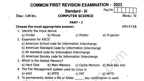 11th Computer science First Revision Test 2023 - Original Question Paper English medium |srk tution