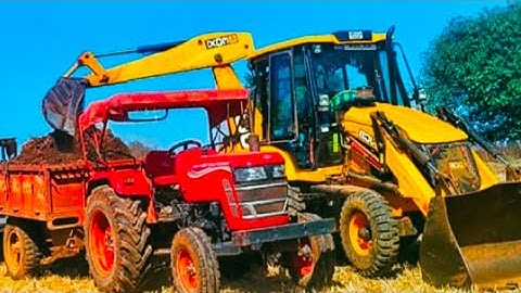 JCB 3DX plus eco xpert full  Mud with Mahindra 295 and Mahindra 575 di trolley  loading JCB video
